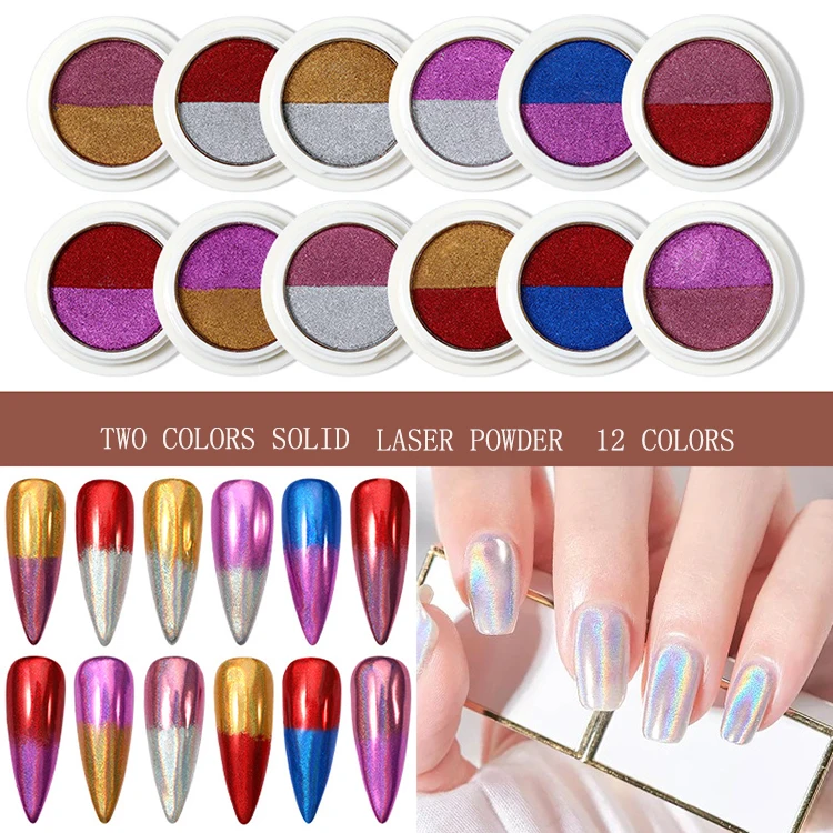 
12Colors Two-color Solid Laser Mirror Nail Art Powder For Salon Home Usage 