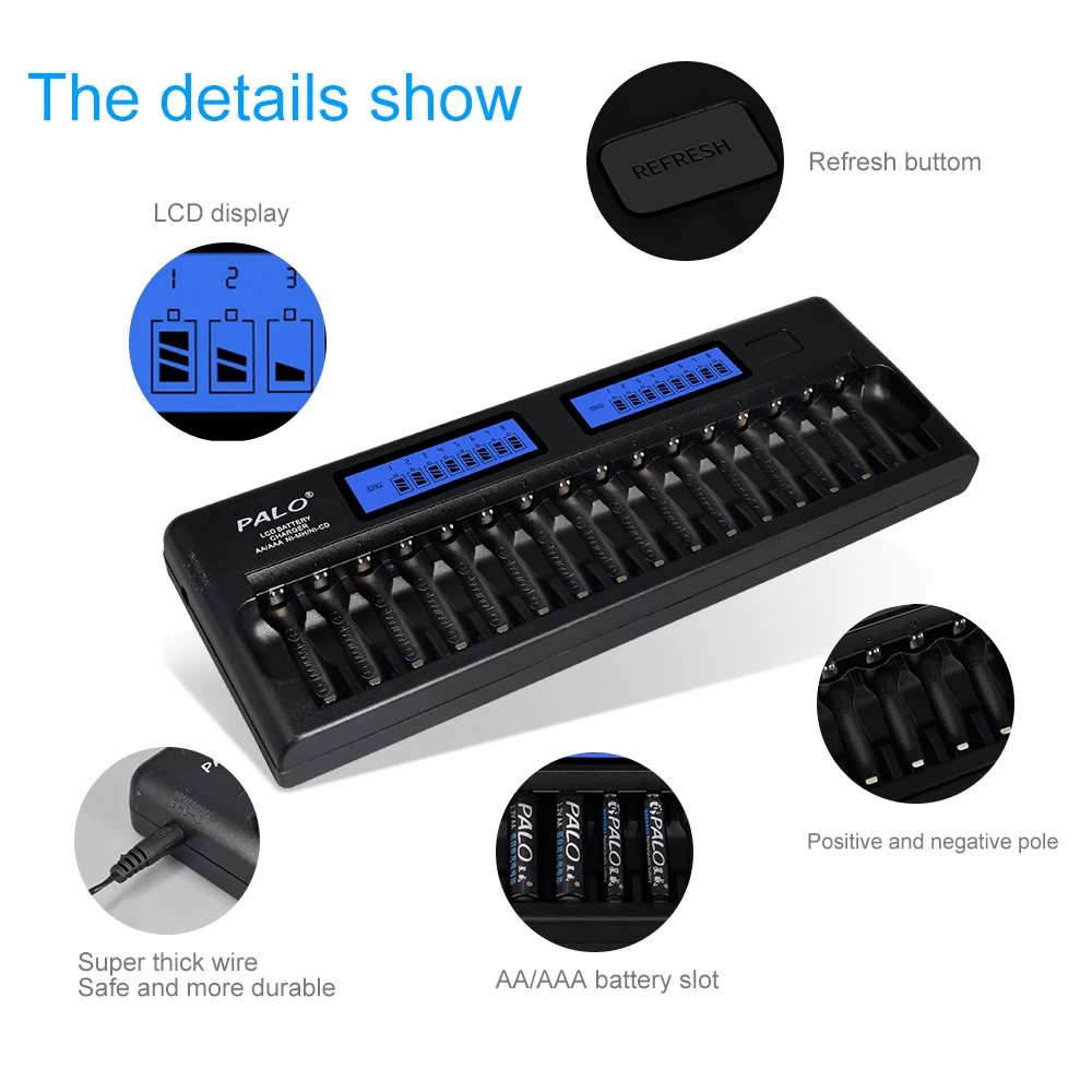 No. 5 AA/7 AAA rechargeable battery Certified 16-slot LCD battery charger multi-function fast charge discharge KTV microphone