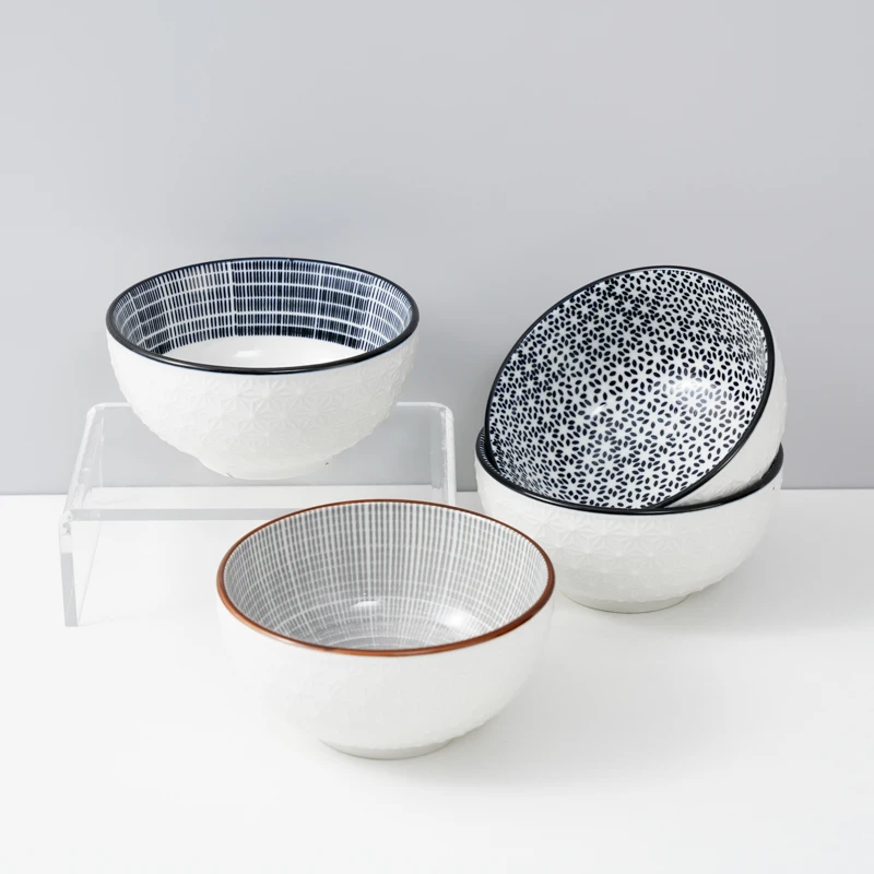 Huilang Popular Ceramic Bowl Ceramic Western Design Printing Salad Bowl Porcelain High-Quality Craftsmanship Dinnerware Set