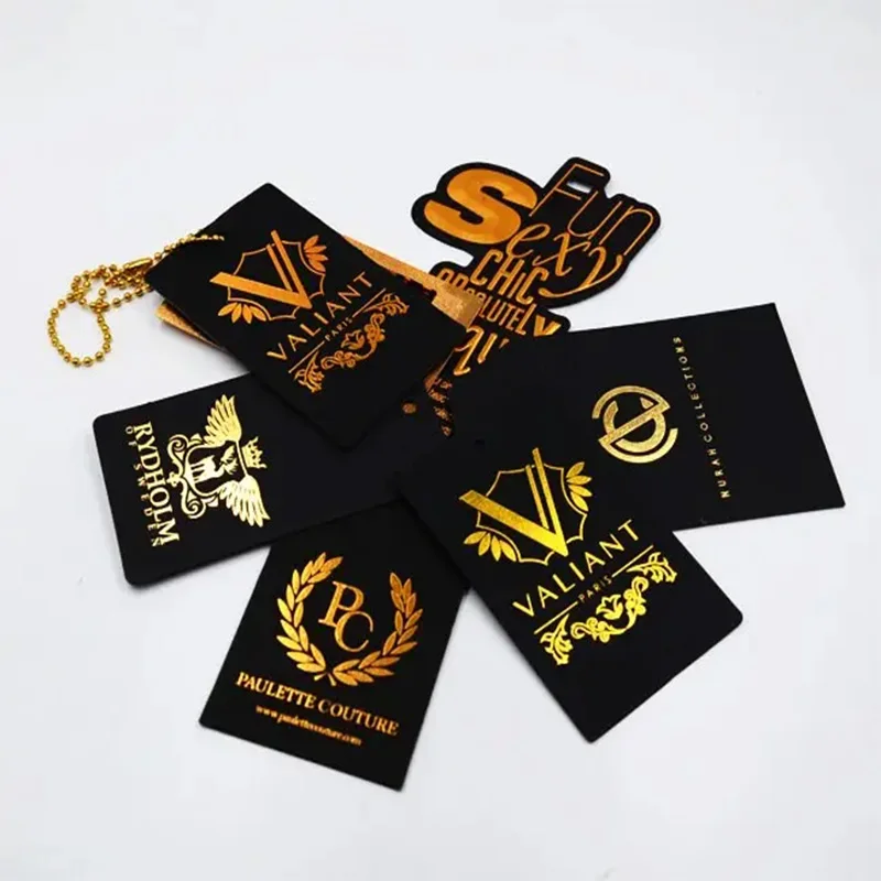 Customized Gold Hot Foil Stamping Paper Price Hang Tag with String for Garment