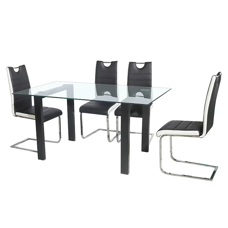 Nordic Luxury Dining Room Furniture Modern Design Glass Rectangular Dining Table And 6PCS Leather Chairs With Metal Chrome Legs
