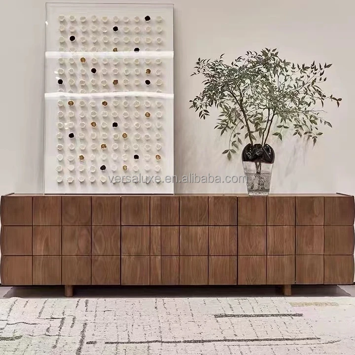 Modern solid wood walnut tv stand furniture cabinet nodric italian tv stand wood and three-dimensional cubic lattice cabinet