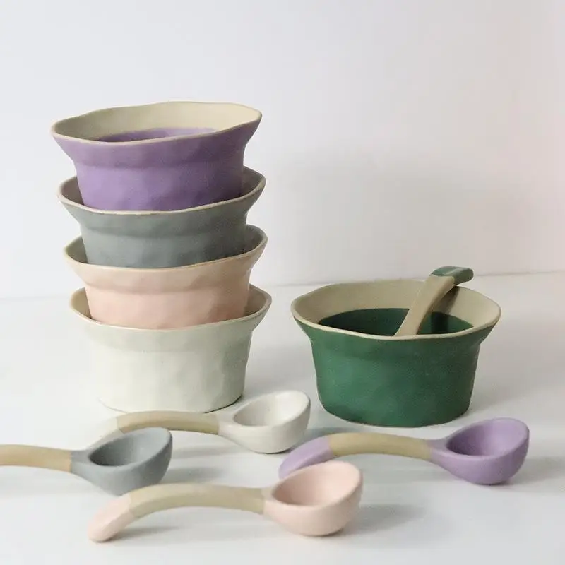 Vintage Style Household Japanese Ramen Bowl Yogurt Cereal Serving bowl Ceramic Bowl With Spoon