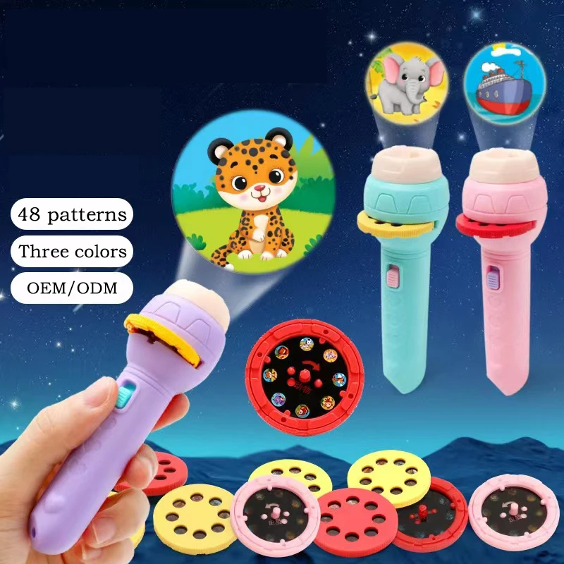 Baby Sleeping Story Book Light Up Pattern Toys Cartoon Animals Flashlight Projector Torch Lamp Toy