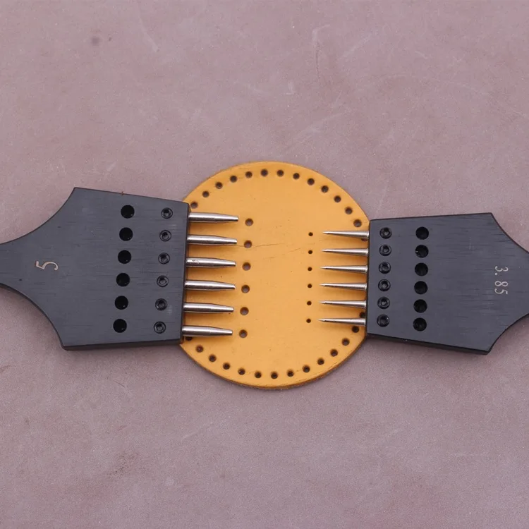 Black Sharp Head Replaceable Prick Iron Hole Punch Detachable Veg Tanned Leather Round Stitching Chisel Set DIY Leather Tool