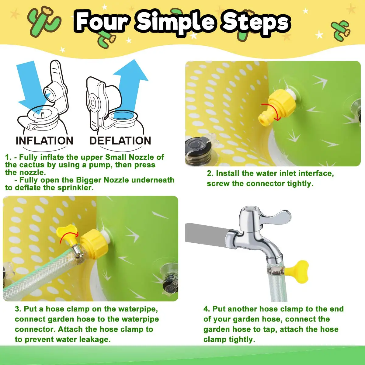 Summer Water Fun Inflatable Cactus Sprinkler Toys  For Kids  Giant Cactus Ring Toss Game Water Splash Toy