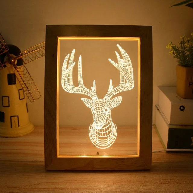 3D Led Light Wooden Camera Picture Frame Lighting Acrylic Decorative wood Photo Frame Table Night Lamp for Bedroom Living Room
