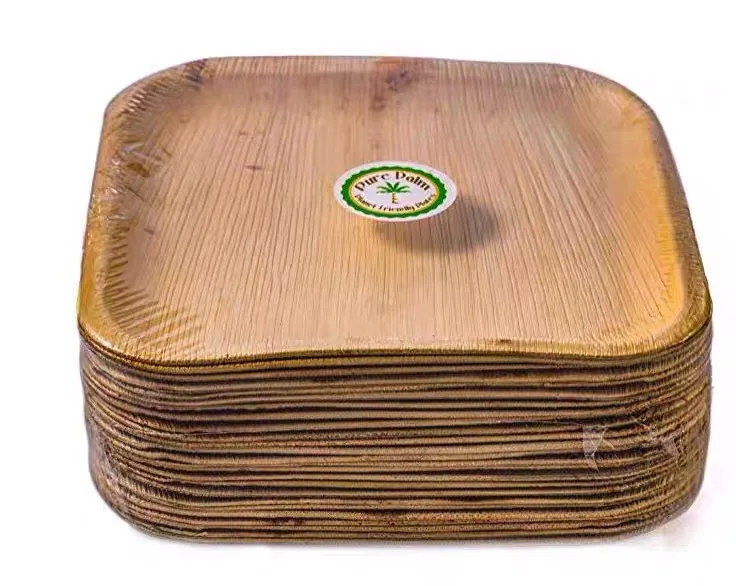 Органические сертифицированные химические натуральные тарелки Areca для пальмовых листьев в круглых квадратных прямоугольных лотках и мисках