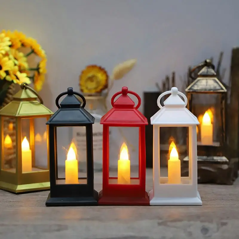 Super Hot Retro Christmas Ornaments, Warm White Led Long Taper Candle Mini Wind Lantern