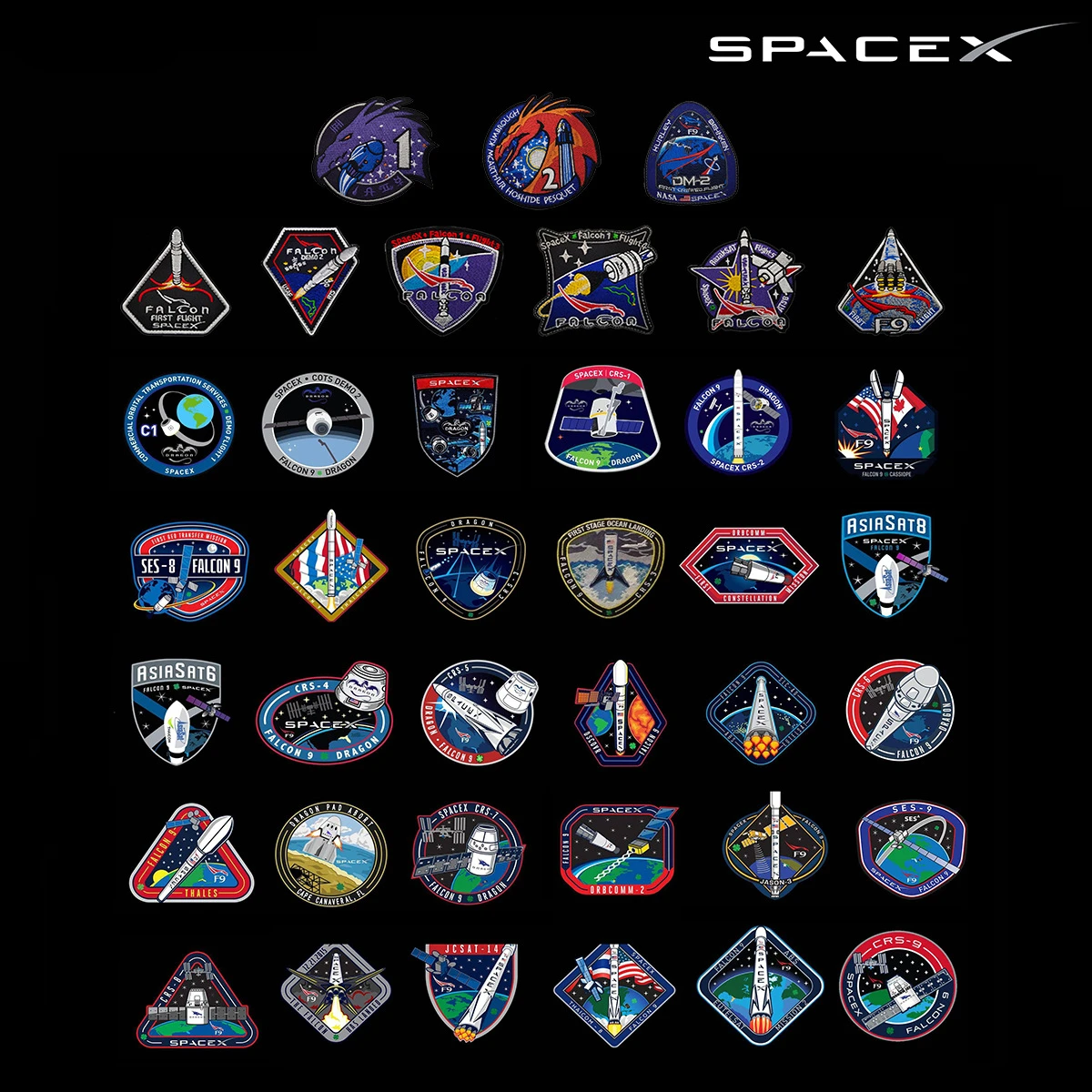 Nasa Space X Falcon 9 Astronaut Dragon Mission Embroidered Identification Morale Patches with Hook Loop Fastener