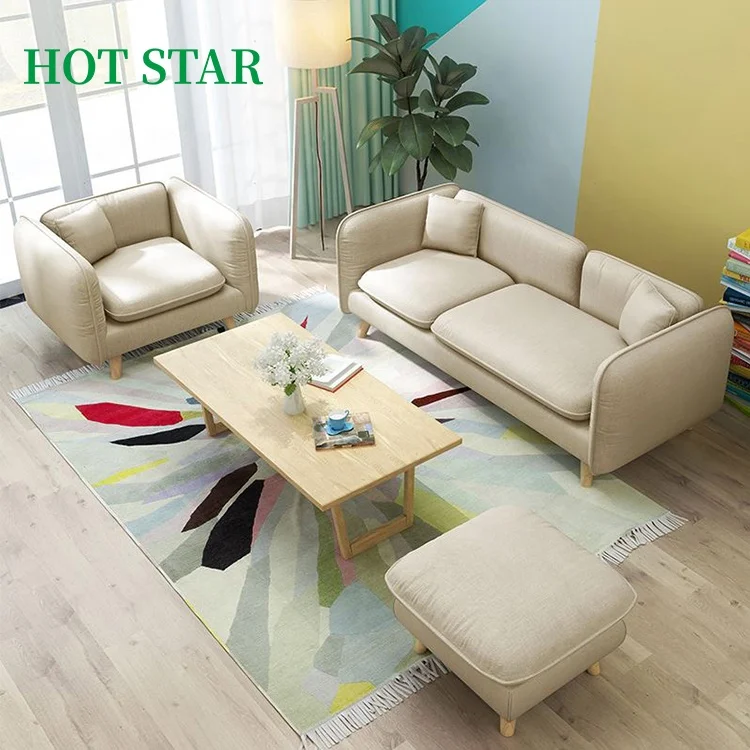 New Design Modern Microfiber Fabric Sofa, Lasted Simple Design Livingroom Furniture, Wood Frame Mini Sofa Sets With Ottoman