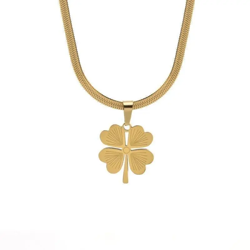 Stainless Steel Necklaces Boho Snake Herringbone Blade Chain Gothic Classic Clover Pendants Necklace for Women Jewelry Fine Gift