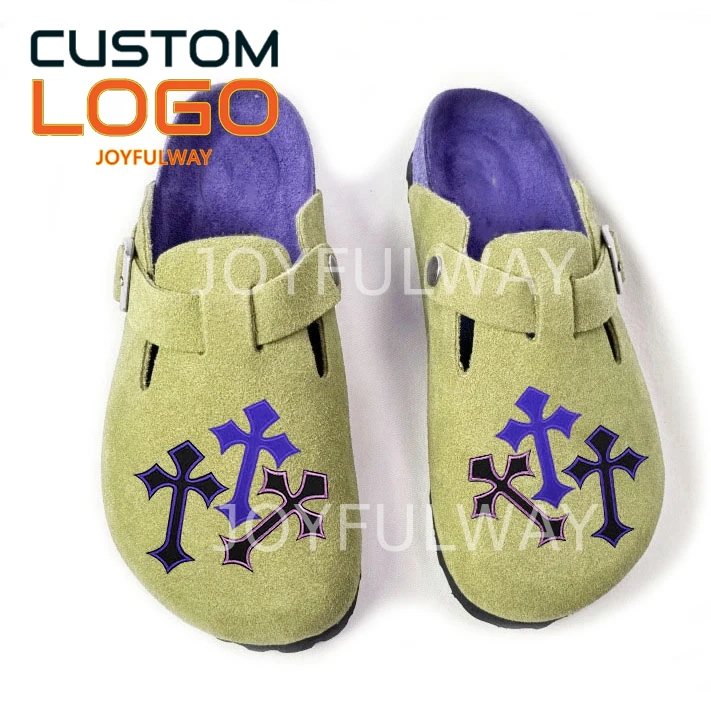 Low MOQ EVA And Cork Sole Leather Upper Sandals OEM Your Logo Brand Color Clog Shoes