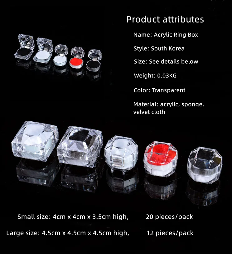 Hot Sale Transparent Jewelry Package Box Acrylic Ring Earring Wedding Jewelry Storage Packaging Gift Box