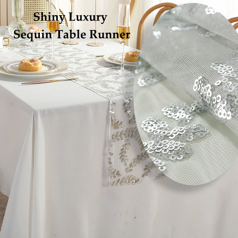 Sequins Wedding Table Runner Gold Luxury Table Runner For Banquet Party Holiday Table Decoration