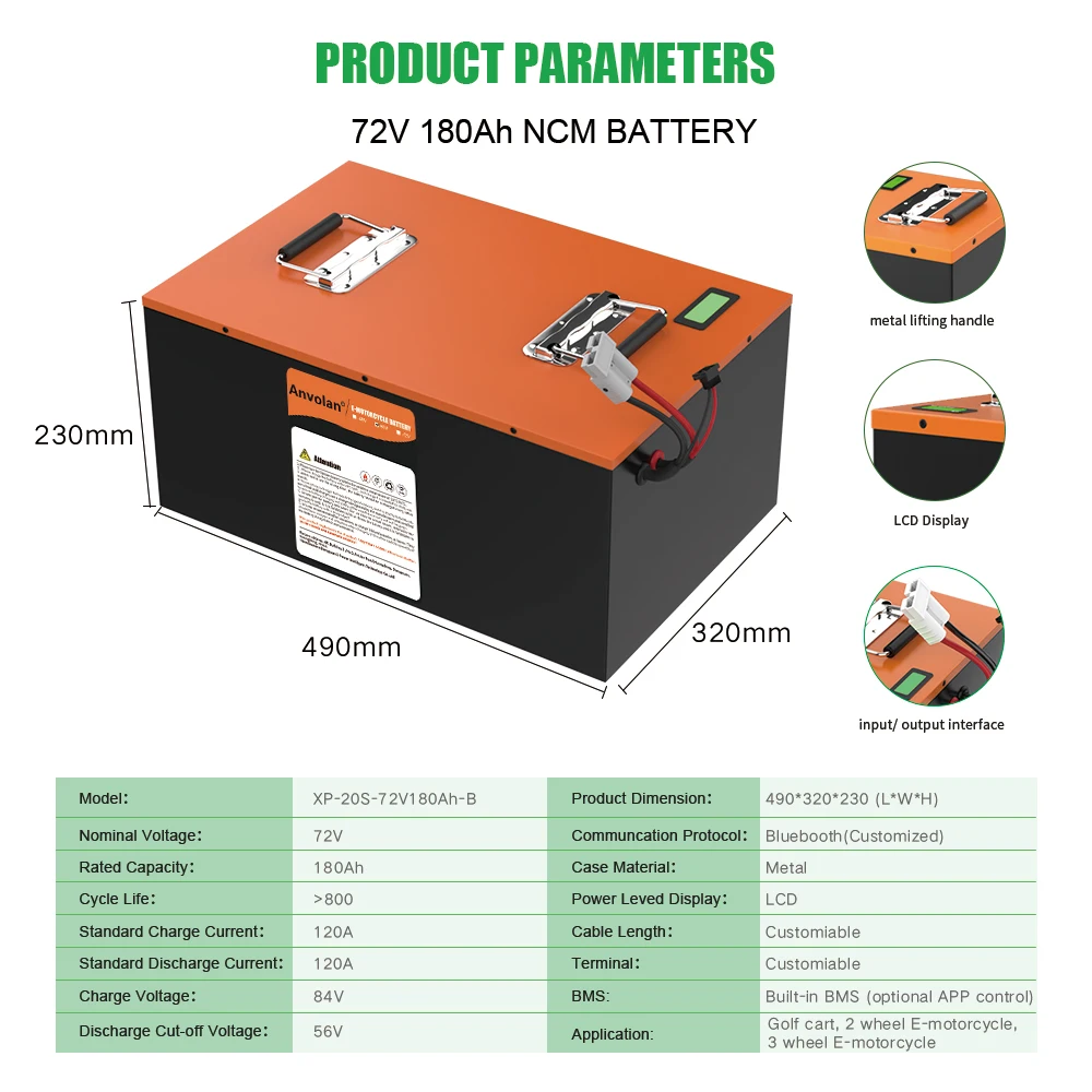 lithium battery 72v 200ah 180Ah 150Ah 8000W Li ion Battery Pack With BMS For Electric Tricycles, Golf carts,Forklifts