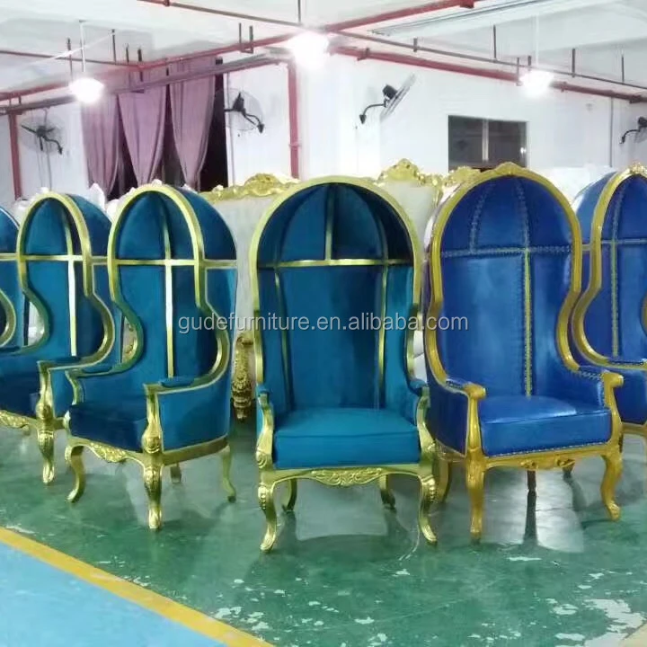 2022 Foshan wholesale cheap price throne wooden frame with blue fabric leather  king chair