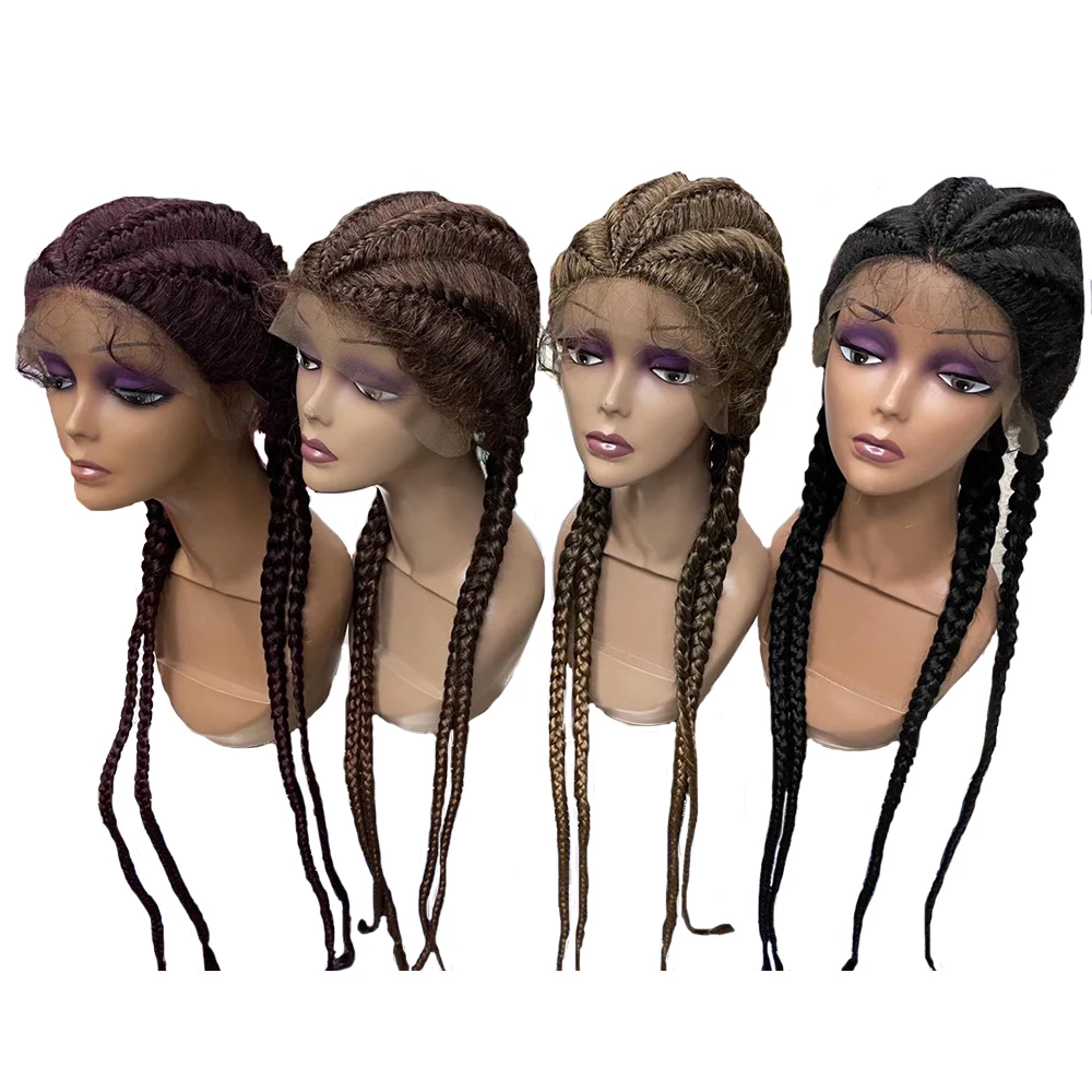 AIFANLIDE 4 braids T27 black T99J 27/613 T30 T613 ready ship attractive design hand tied lace front braided synthetic hair wig