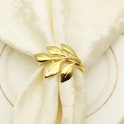 Gold Plating Metal Leaf Napkin Rings Stocked Leaves flower Napkin Holder for For Wedding Party home Dinners Decor