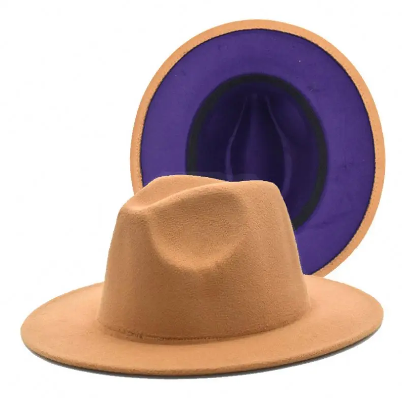 Fedora Hats Women Men Wide Brim Thick Gold Chain Band Felted Jazz hat Winter