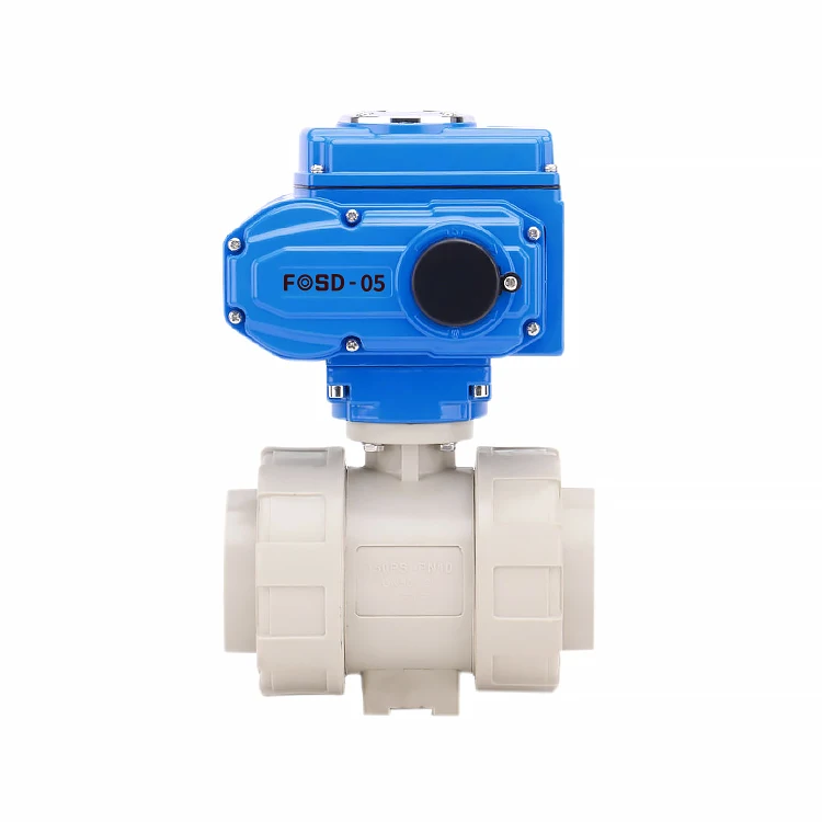 24VDC True Double Union Plastic PPH Socket 1 inch 4-20ma Regulating electric motorized Ball Valve