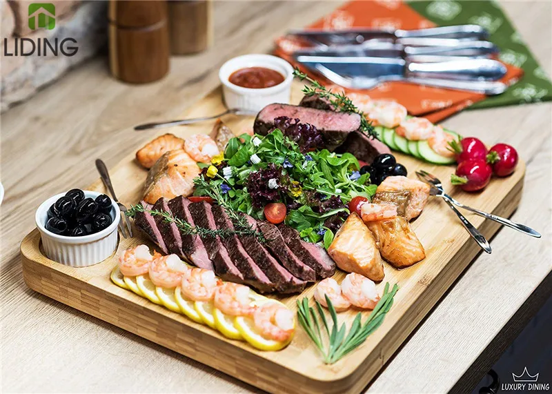 Bamboo Cheese Board and Knife Set Wooden Platter Tray Charcuterie Cheese Plate