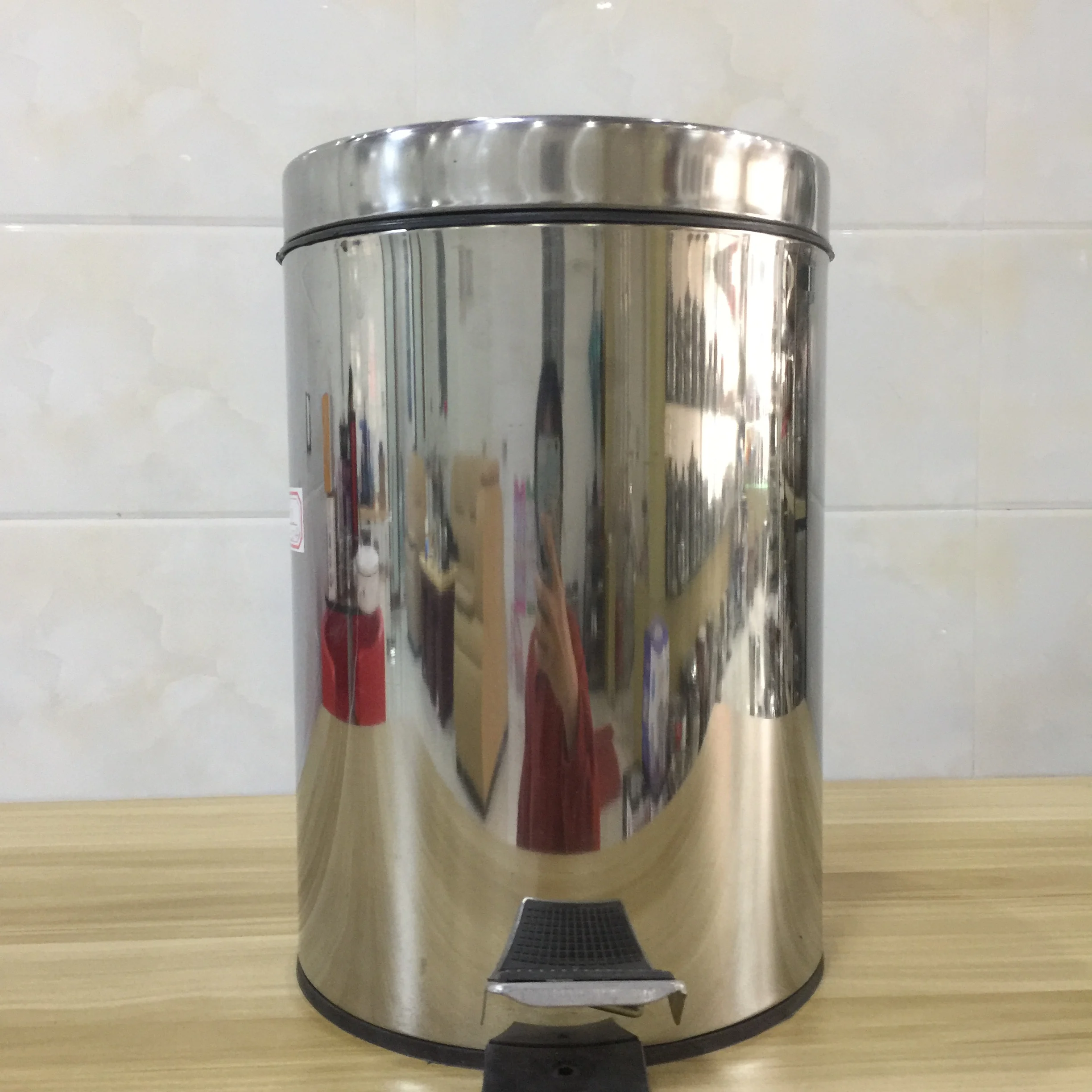 Garbage Can Stainless Steel  Hotel Trash Can Kitchen Garbage Trash Bin Trash Can Open Top Foot Pedal Garbage Bin