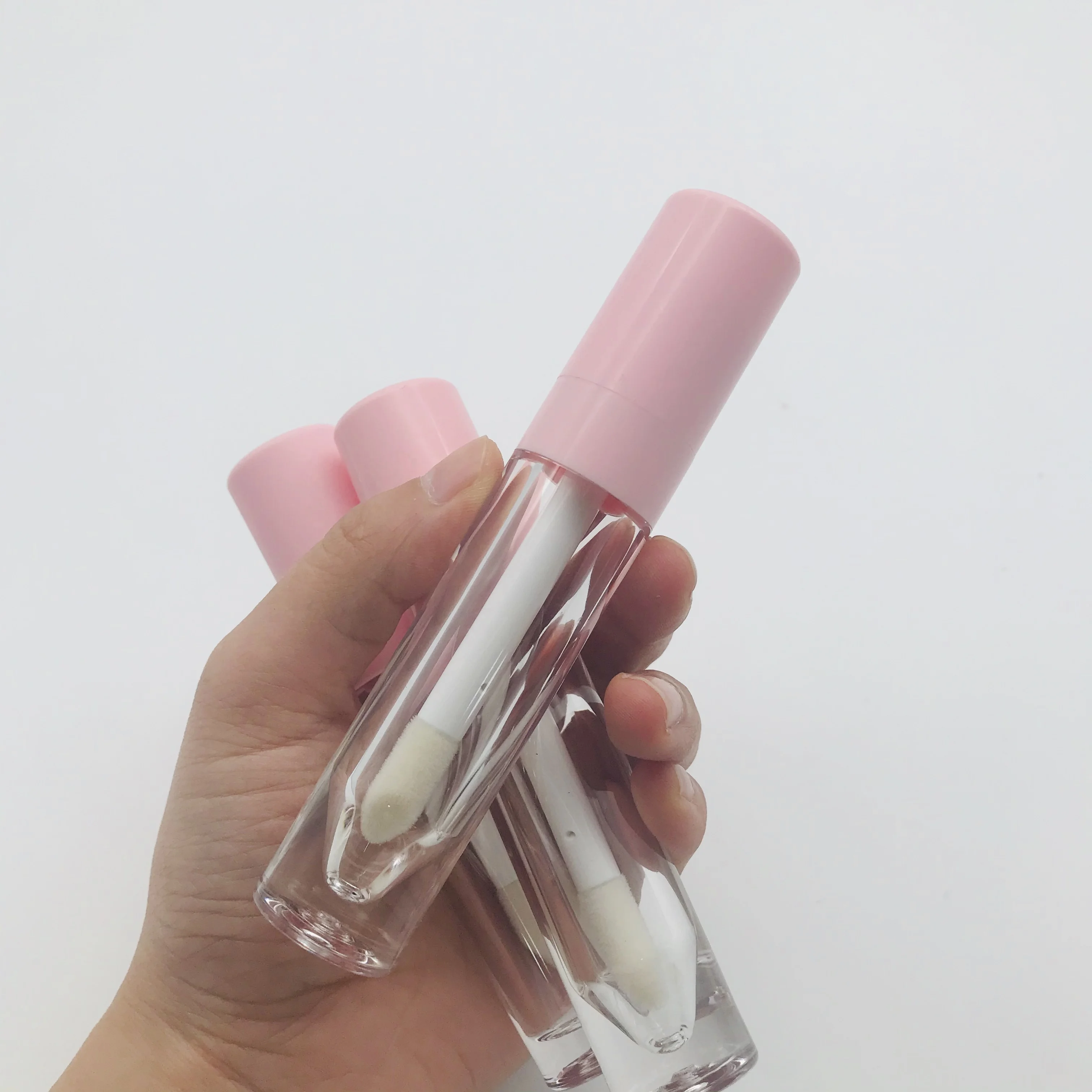 8 ml big brush lip gloss packaging pink hot empty lip gloss container tube transparent cosmetics tube custom private label logo