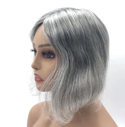Grey hair Mono Topper Hand tied extension hair replacement 100% Virgin hair women wig worldwide shipping Easy wearing