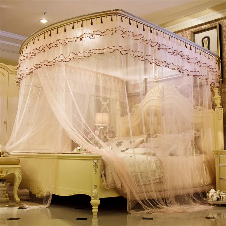 European yellow quadrate double bed enough space extra large rail folding square mosquito net