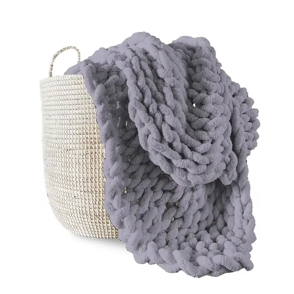 Custom Nature Big Knot Wool Throw Chenille Weighted Handmade Thick Yarn Chunky Knit Blanket