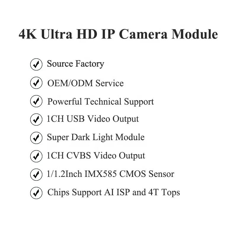 4K Ultra IP видеомодуль IMX585 супер Звездный модуль камеры Hisilicon D3403 AI чипы встроенные 4T