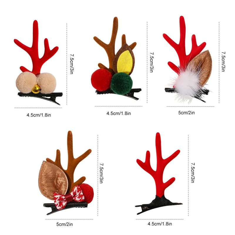 Cute Christmas Hair Clips Children Headdress Antlers Pompom Santa Claus Tree Side Barrettes Christmas Fawn Hair Clips