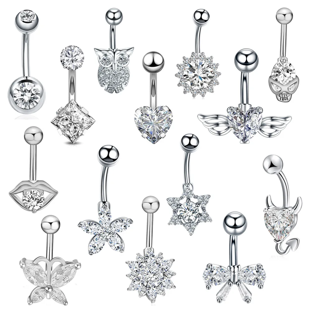 Belly Button Rings 14G Stainless Steel for Women Girls Navel Belly Rings Crystal CZ Barbell Body Piercing 10mm Bar