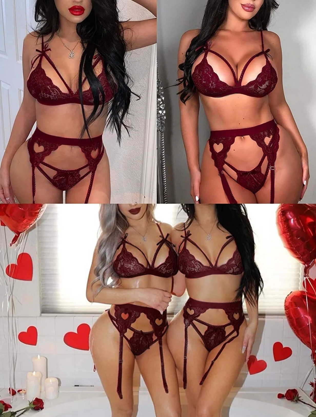 
Wholesale High Quality Lingerie Transparent Lace Sleeveless Plus Size Bodysuit Langerie Set Women Hot Heart Sexy Lingerie 