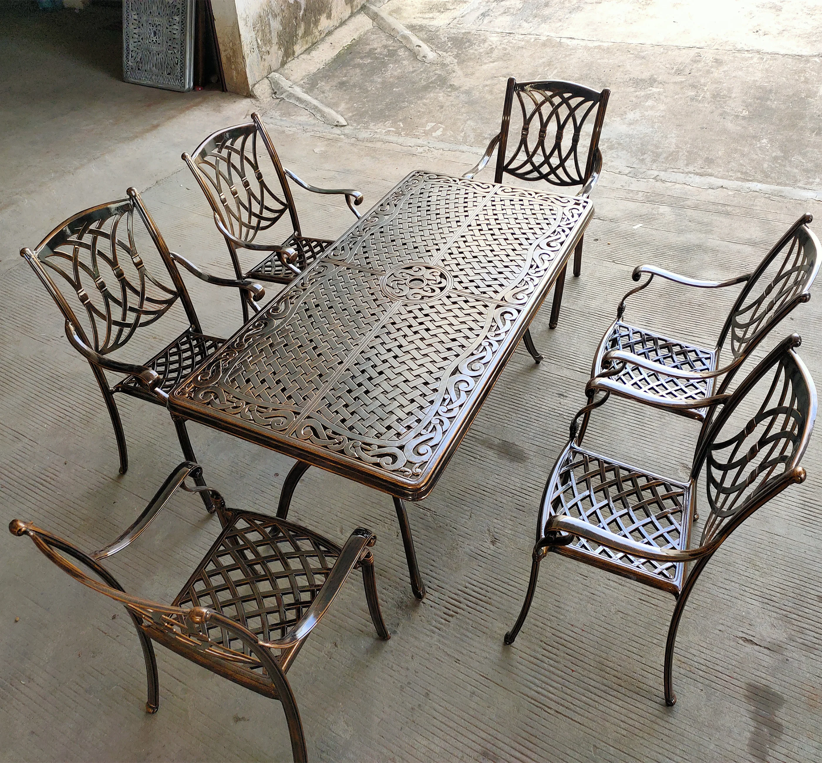 Patio Cast Iron Furniture Garden Dining Set Wrought Iron Table and Chairs