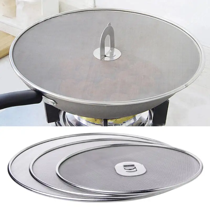 Kitchen Artifact Proofing Lid Filter Foldable Handle Metal Frying Pan Cover SS304 Splatter Screen