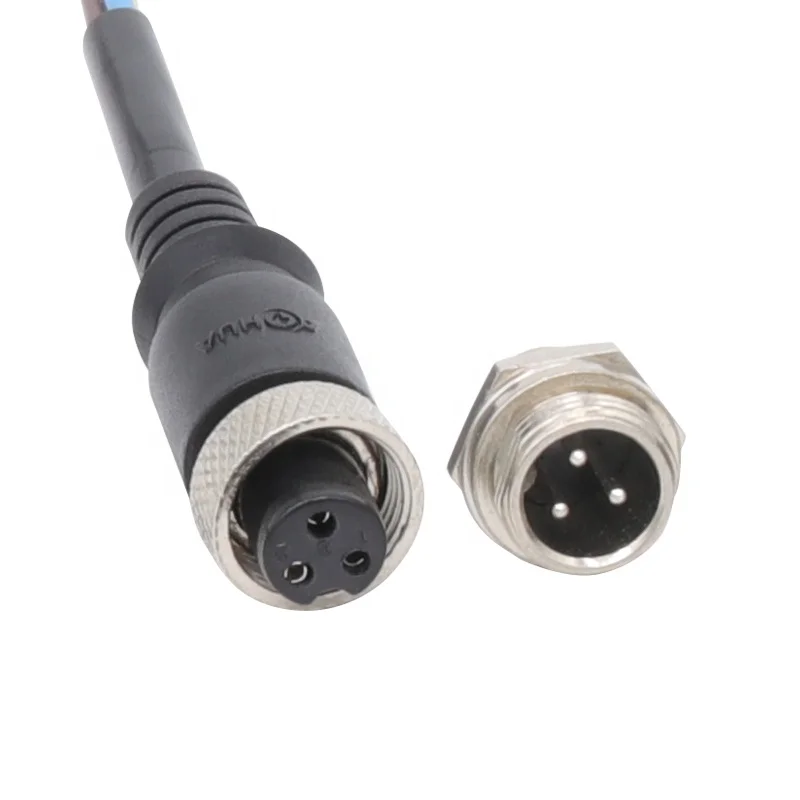 Aviation Male Panel Plug to Female Wire Cable M12 Connector 3 Pin Thread Connector