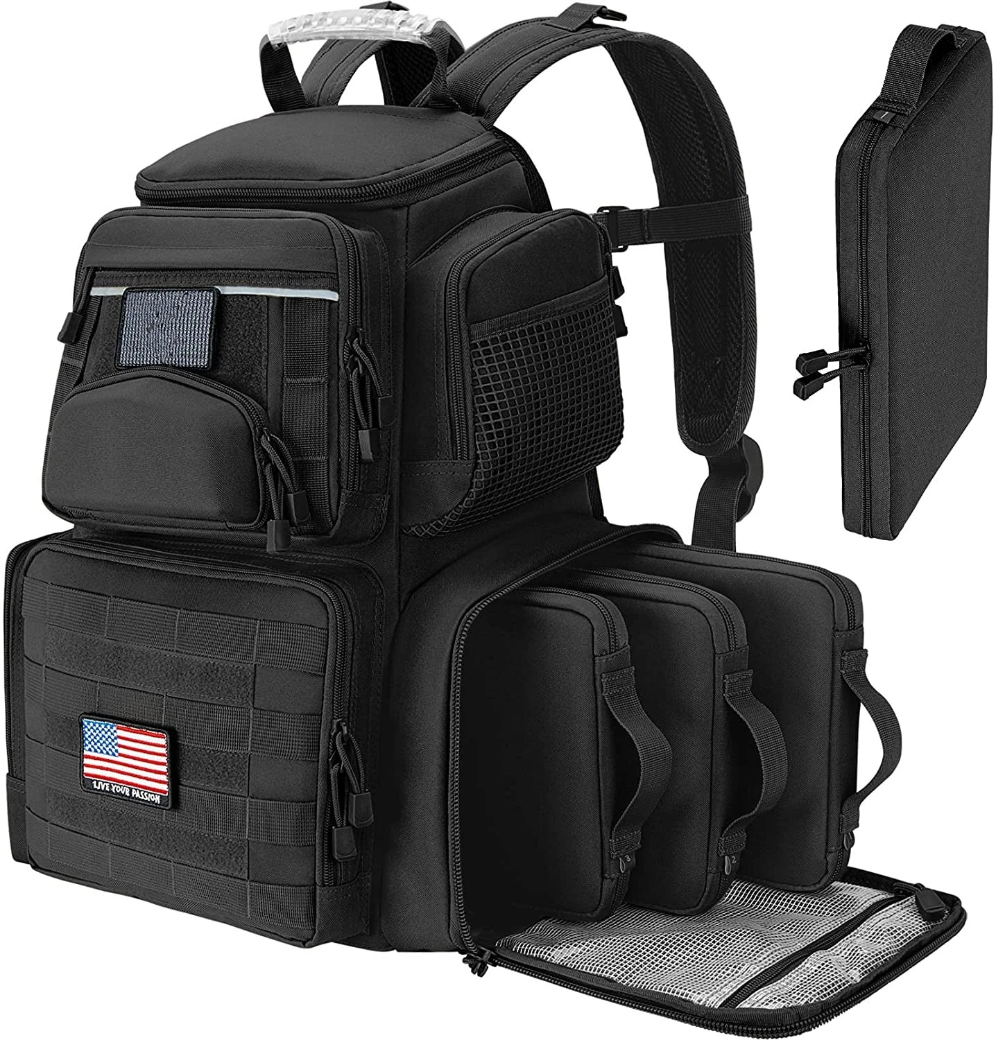 FREE SAMPLE Tactical Range Backpack with Removable Divider Handgun Backpack 4 Pistol Case Range Bag with Hard Glasses Case