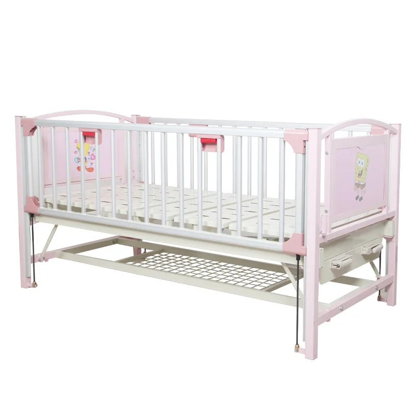 Full length steel side rail up and down 2 crank pediatric furniture kids children hospital bed with mattress