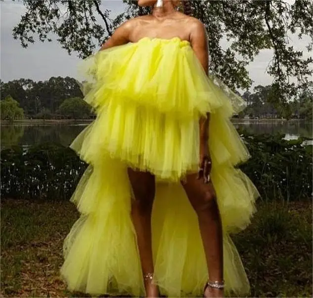 fluffy Evening Gowns Tiered Tulle Ruffles A-Line Evening Party Dress ball gown prom dress