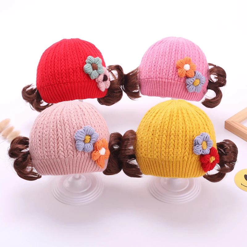 Детская утепленная вязаная шапка, теплая вязаная крючком шапка с цветами, для осени и зимы