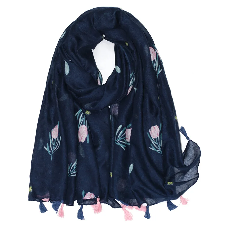 New fancy customized printed women elegant flower digital print silk scarf