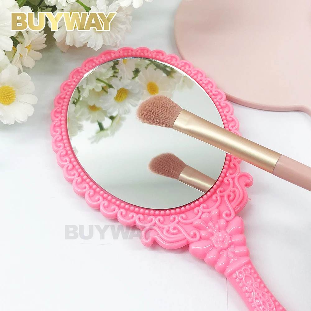 Wholesale Gold Custom Logo Women Kitty Gift Bag Oval Retro Hand Mirror Cosmetic Mirrors Vintage Pocket Hand Held Makeup Mirror