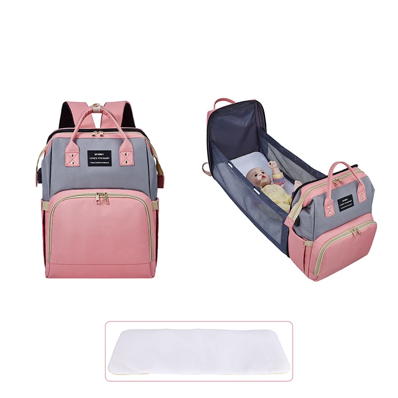 Multifunctional Portable Pink Nappy Bag Waterproof Folding Baby Travel Backpack Baby Bed Diaper Changing Table Pads Diaper Bags