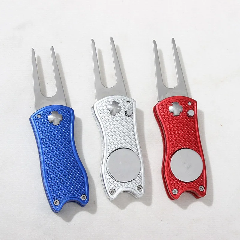 Metal foldable Golf Divot Tool with Pop-up Button & Magnetic Ball Marker blank golf divot tool custom golf ball markerk