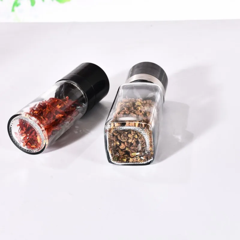 Stylish Classic Black Glass Pepper Mill Manual 80ml and 90ml Capacity Round Ceramic Spices Salt Grinder for