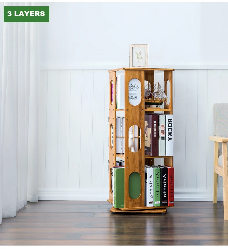 
Simple multi-layer revolving bookshelf household floor-to-ceiling solid wood primary school student combination bookcase 
