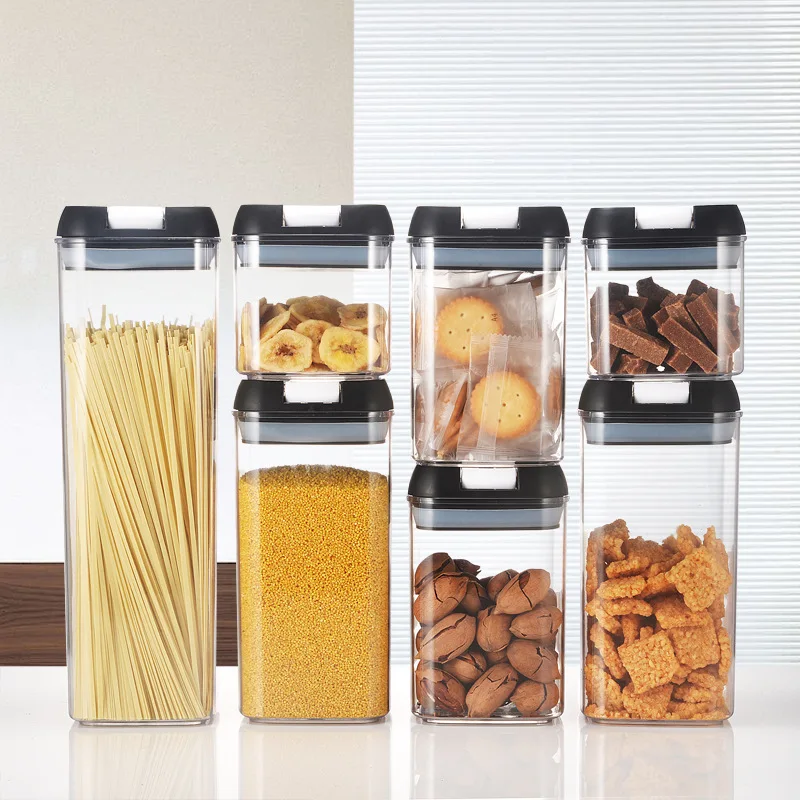 7 Pcs Set Bpa-Free Transparent Plastic Kitchen Organizer Storage Jar Food Storage Containers Set with Lids