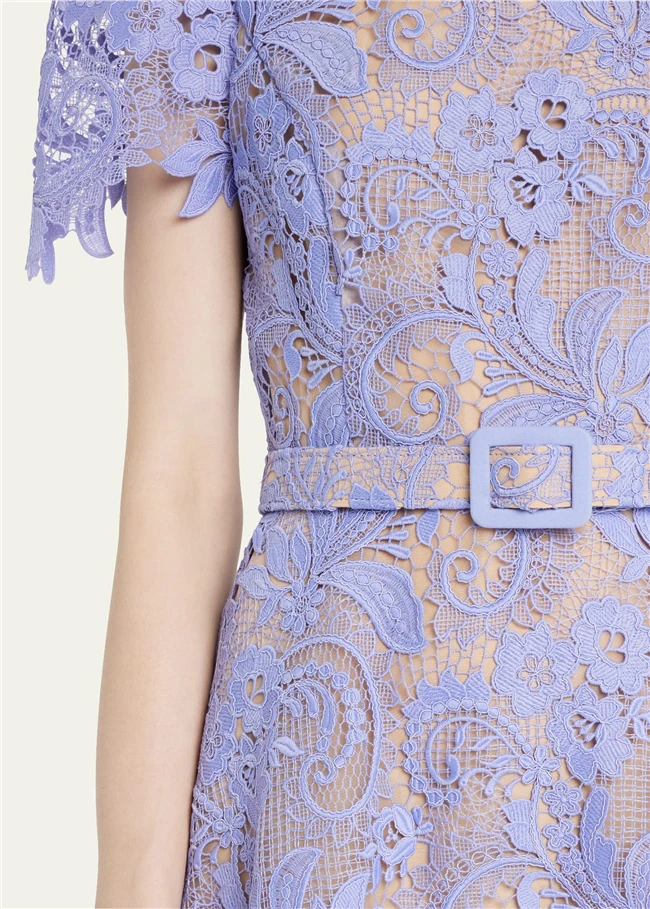 2023 Summer Wholesale Casual Elegant Ladies Short Sleeve High End Hot Lace Midi Dresses for Women